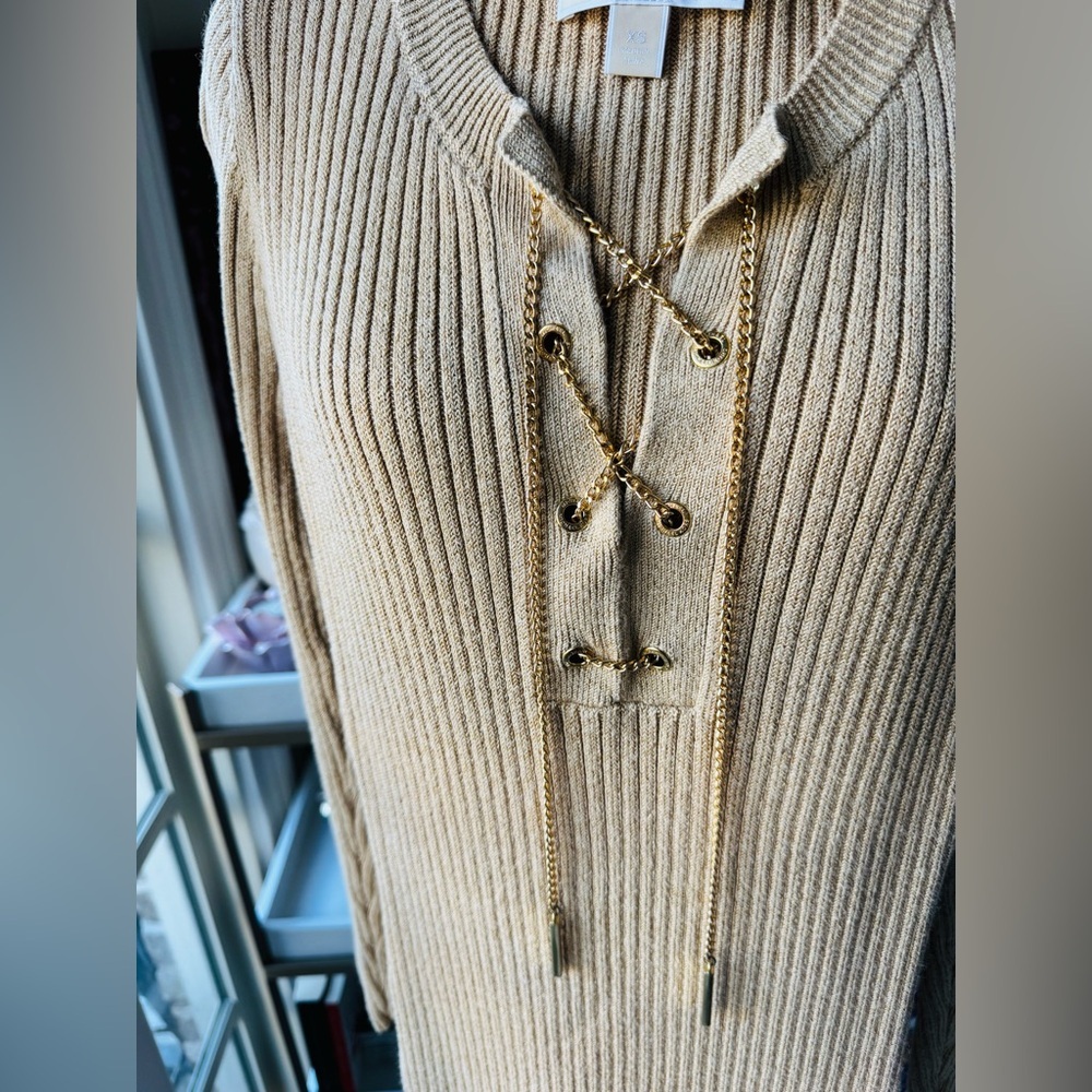 Michael Kors Tan Ribbed Long Sleeve Dress - Picture 2 of 3